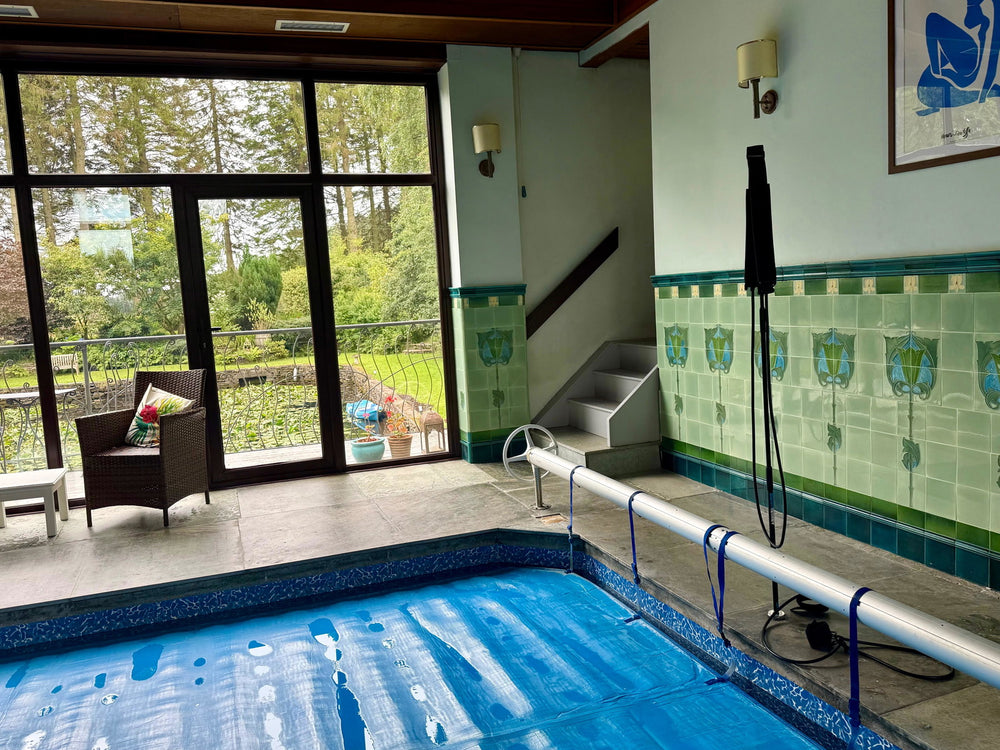 Gordon's Swim Tether setup — Indoor pool